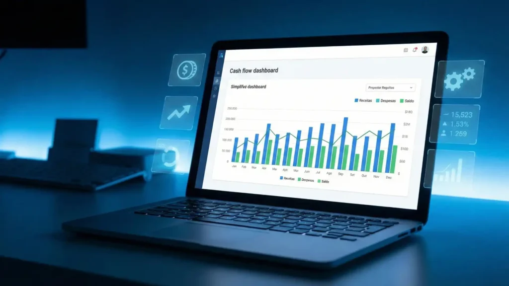 Notebook aberto com gráficos para analisar resultados financeiros - Blog - Cashtrack Gestão de Fluxo de Caixa