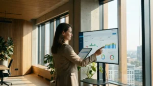 Mulher analisando a evolução dos gastos X receita - Blog - Cashtrack Gestão de Fluxo de Caixa